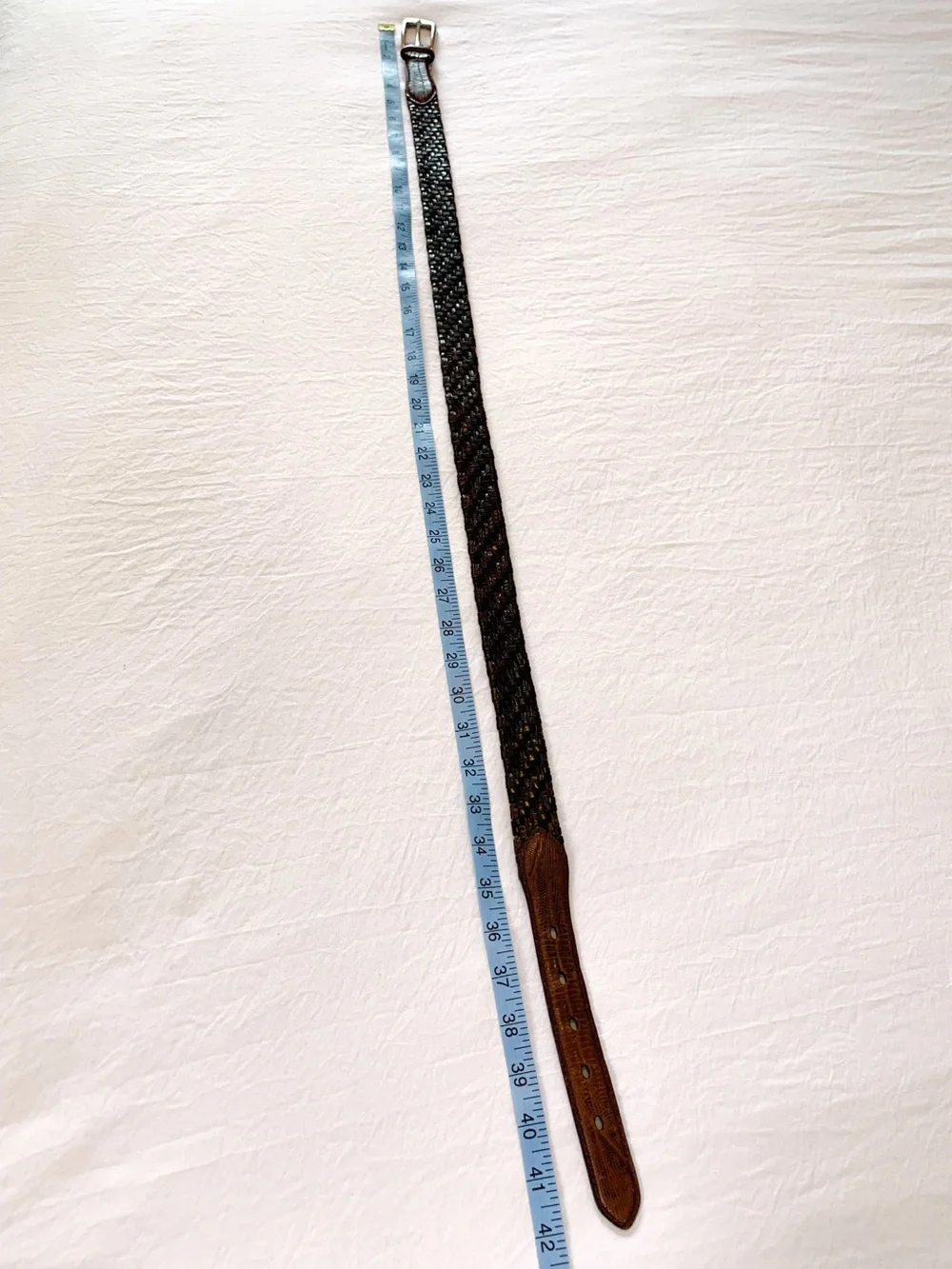 Vintage Brighton woven leather belt brown & black with reptile embossing size 36